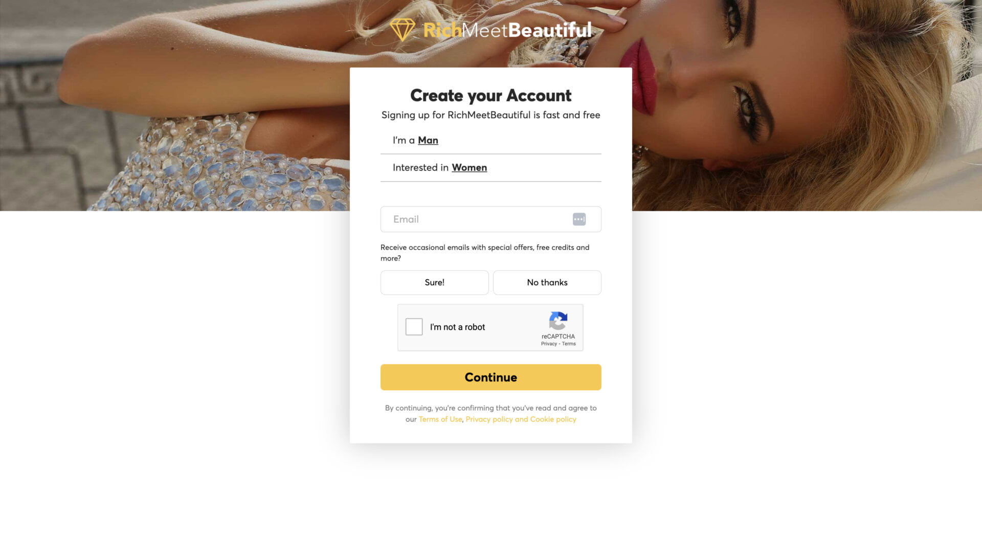 Signing up at RichMeetBeautiful