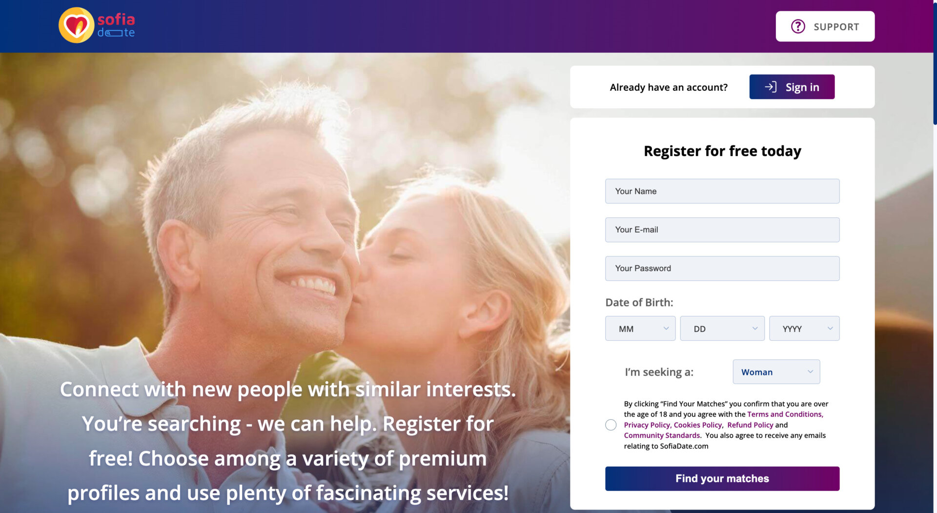 Signing up at SofiaDate