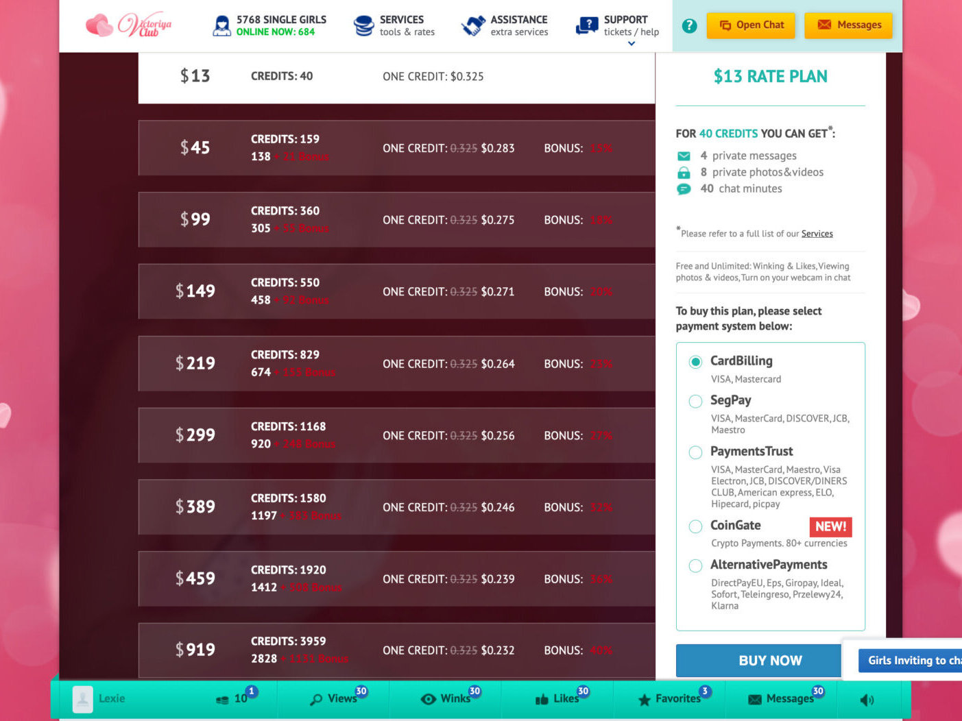 Pricing on the VictoriyaClub