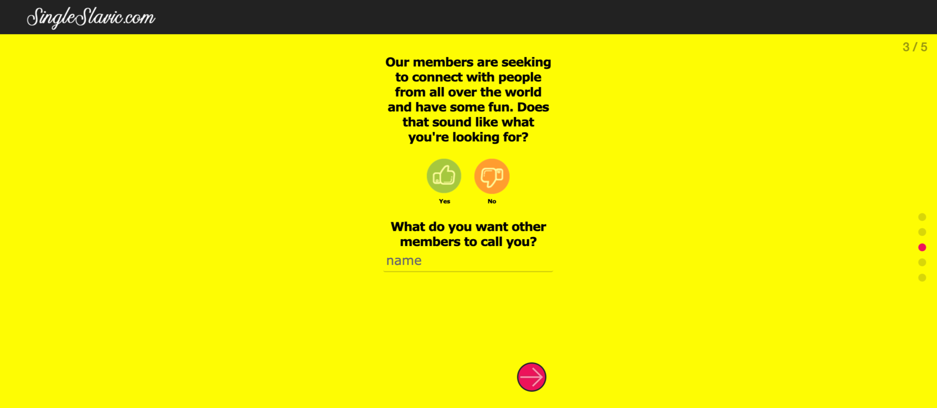 Signing up at the SingleSlavic dating site