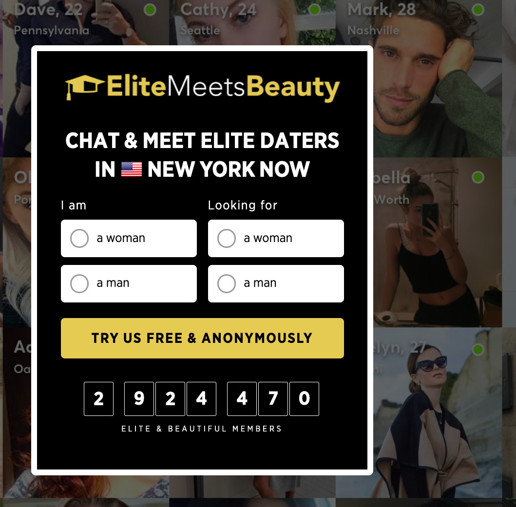Signing up at EliteMeetsBeauty