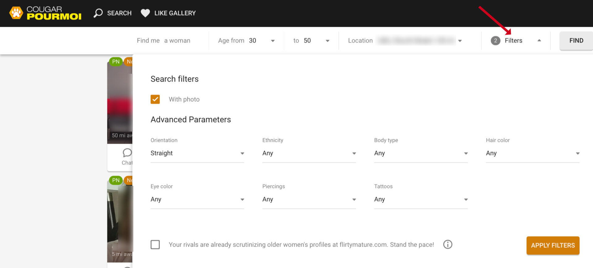advanced search on CougarPourMoi