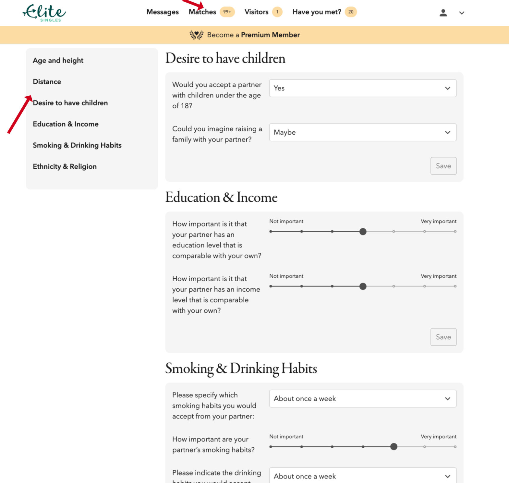 matching feature on EliteSingles