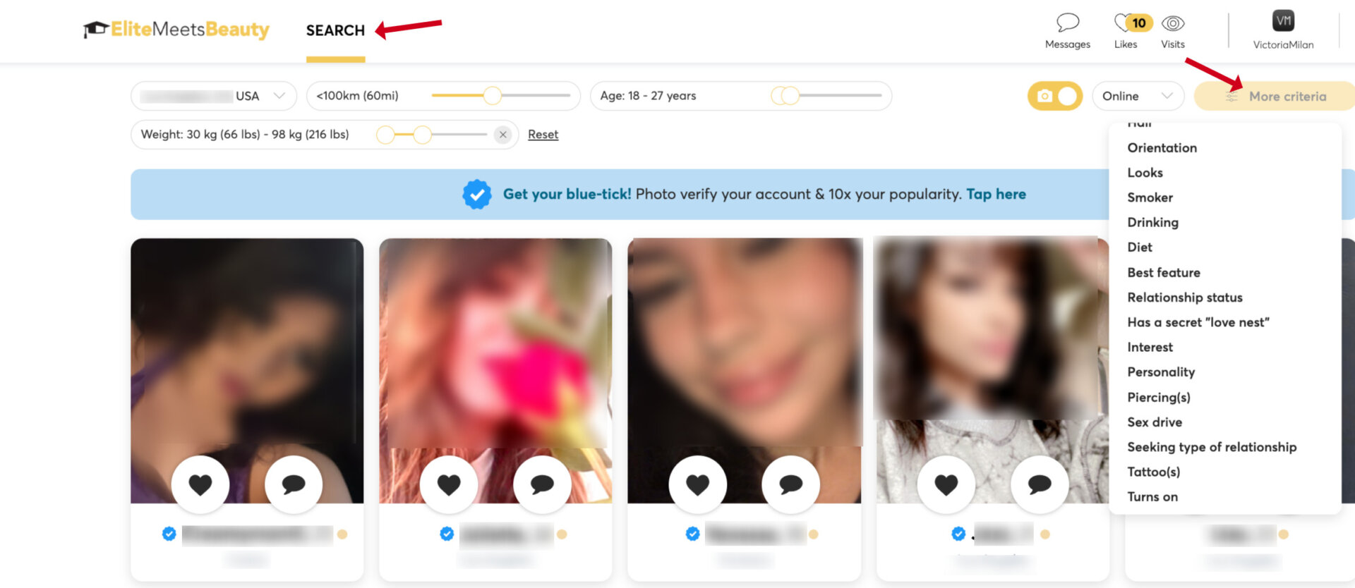 search by more than thirty criteria on EliteMeetsBeauty