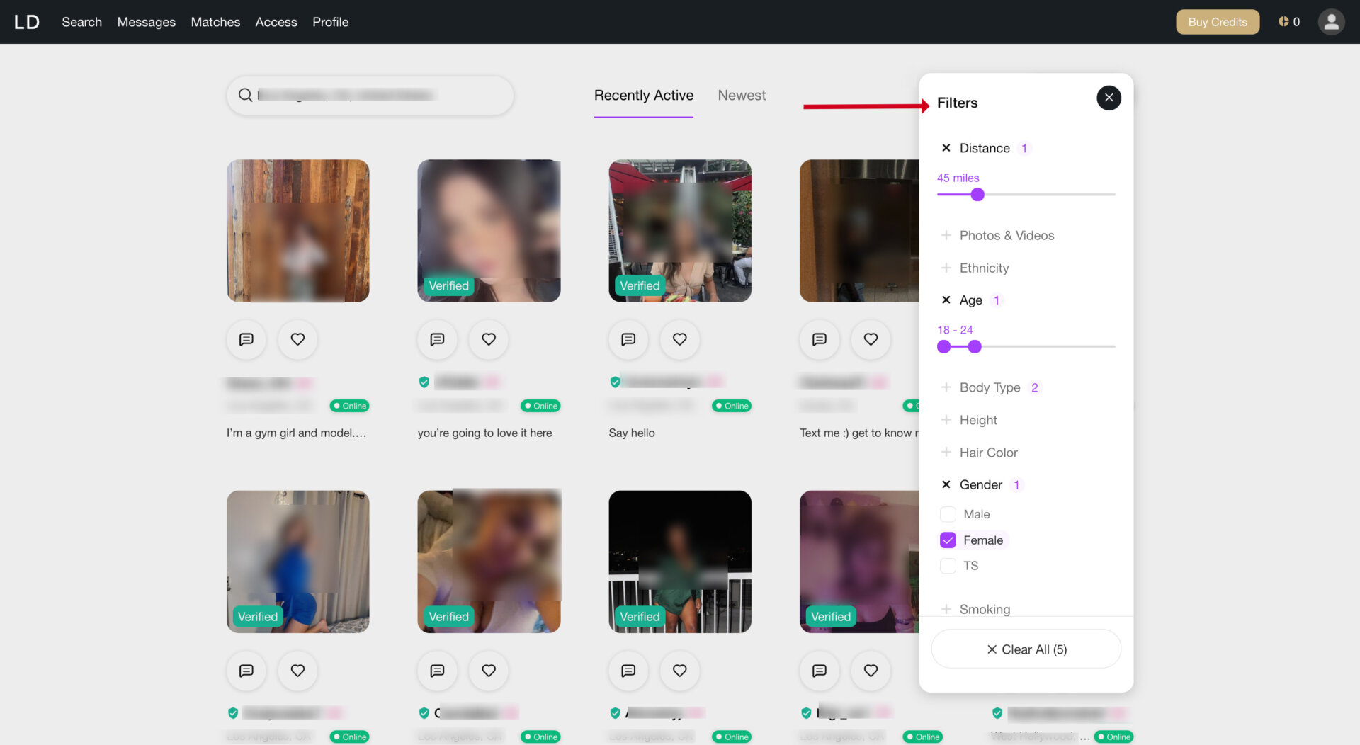 Search filters of LuxuryDate