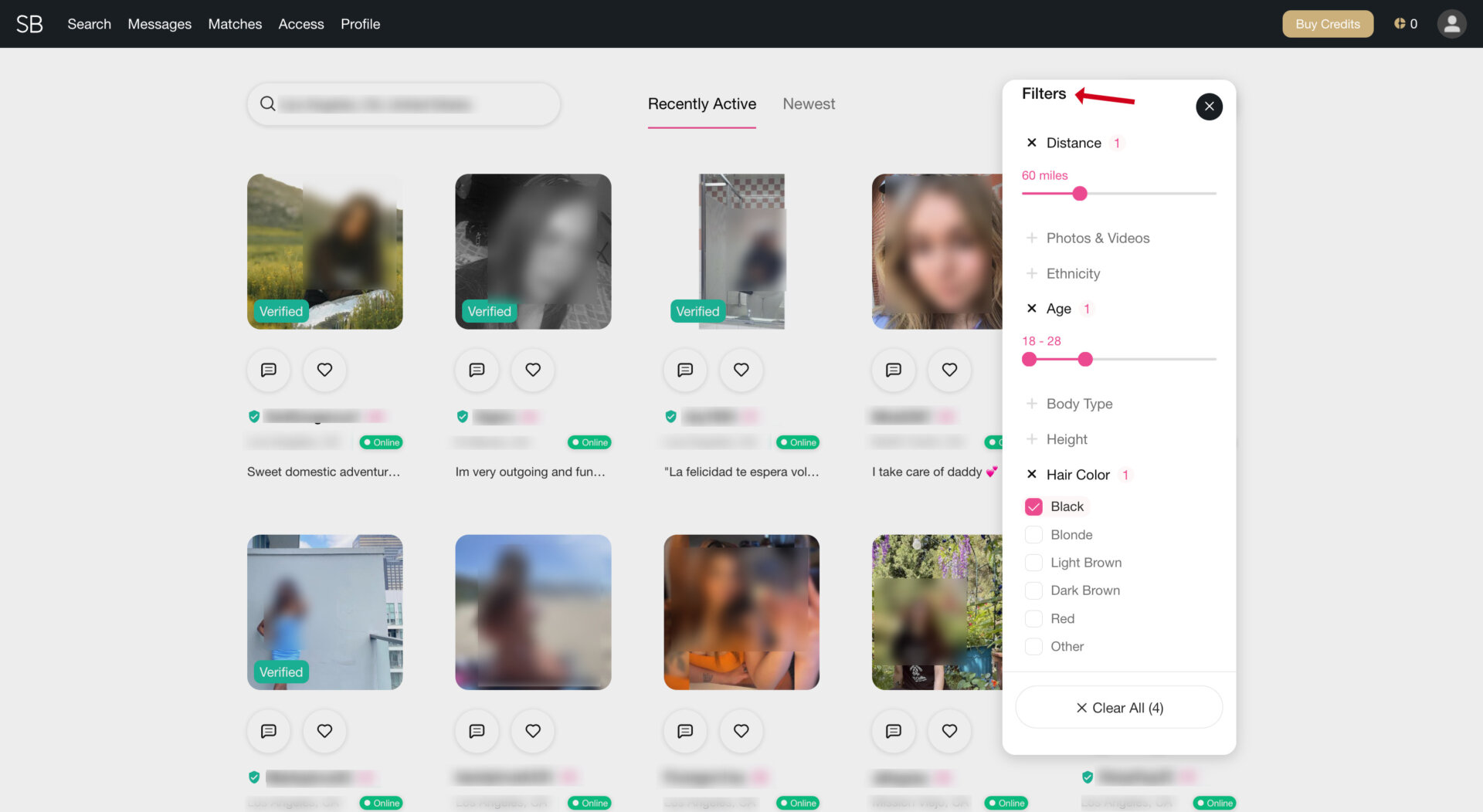 search filtres on Secret Benefits