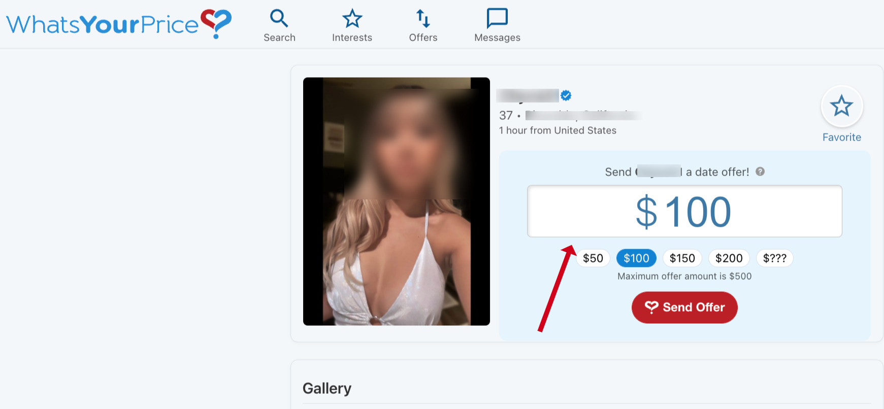 average “price” of a date on WhatsYourPrice