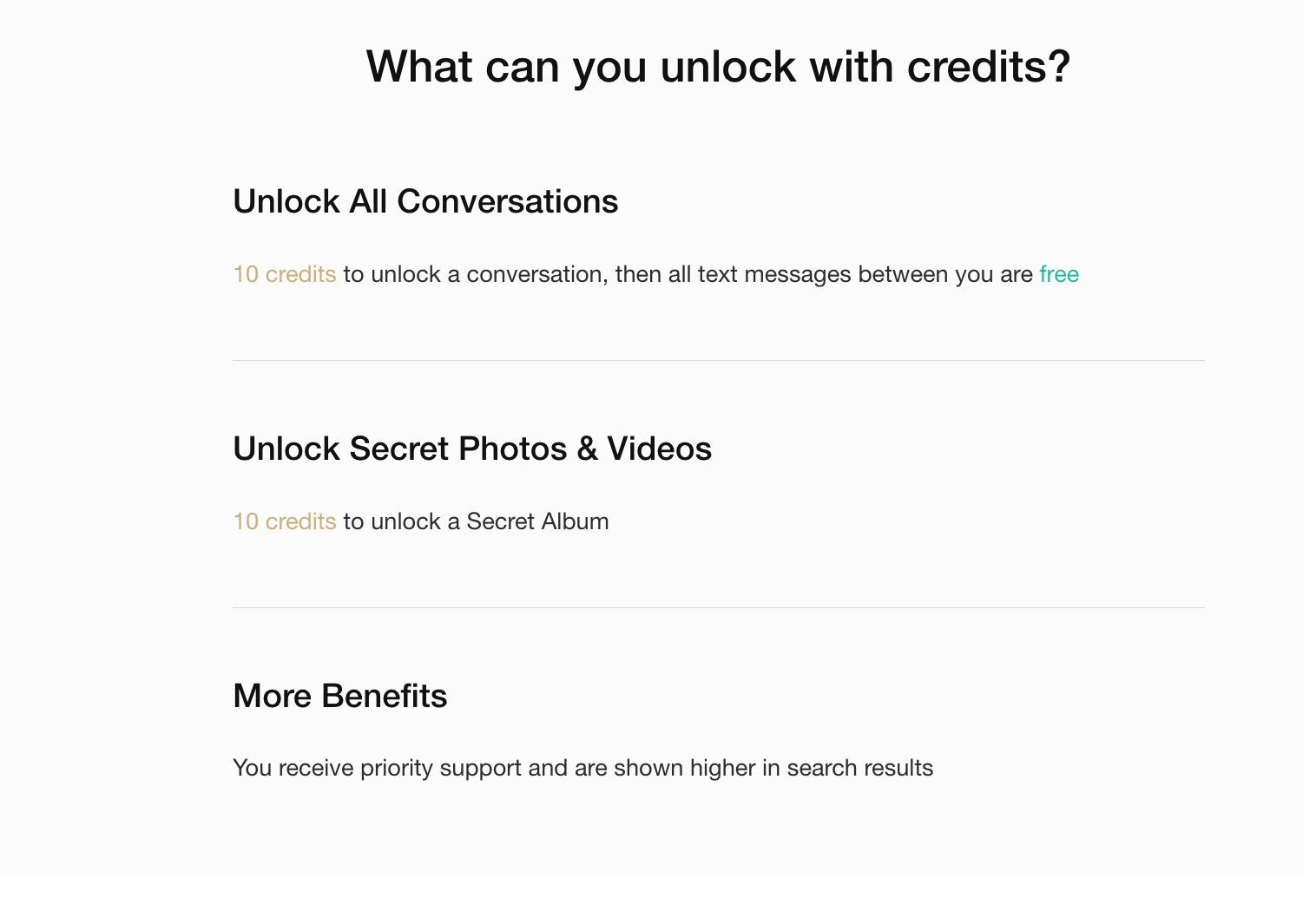 credit system of SecretBenefits