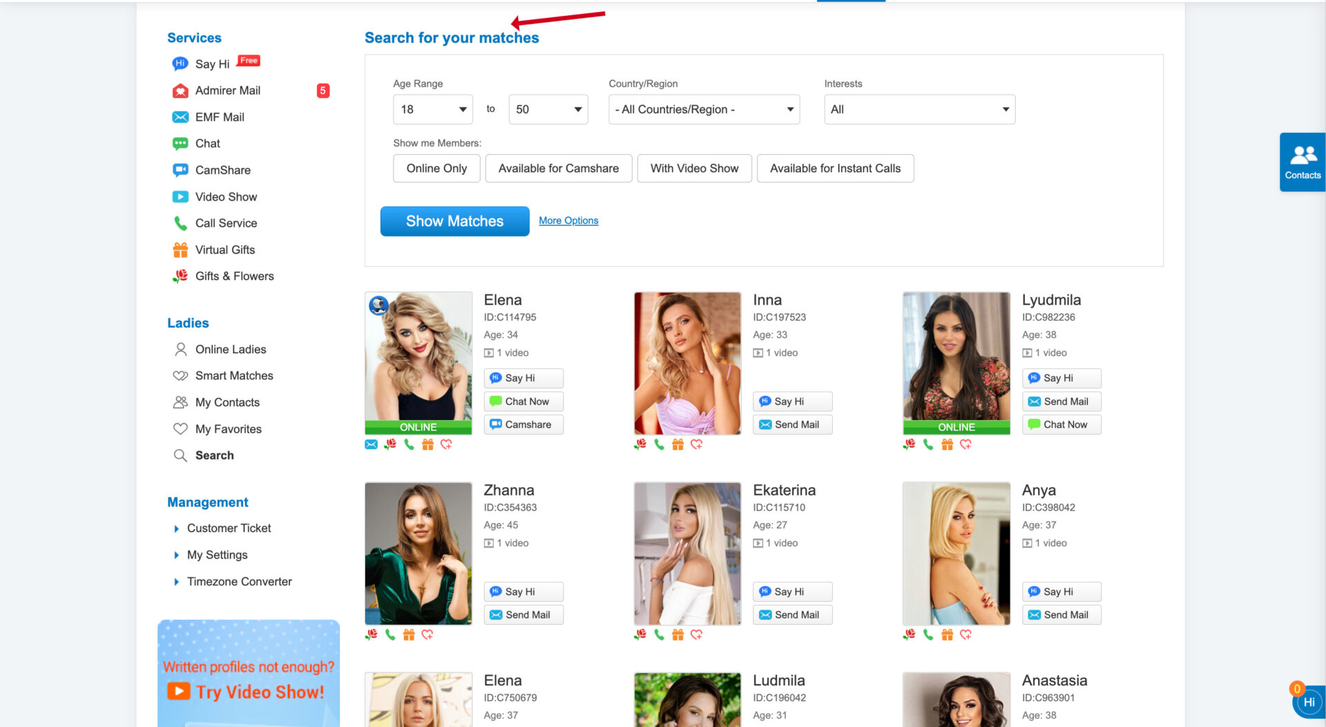 Search features on SingleSlavic