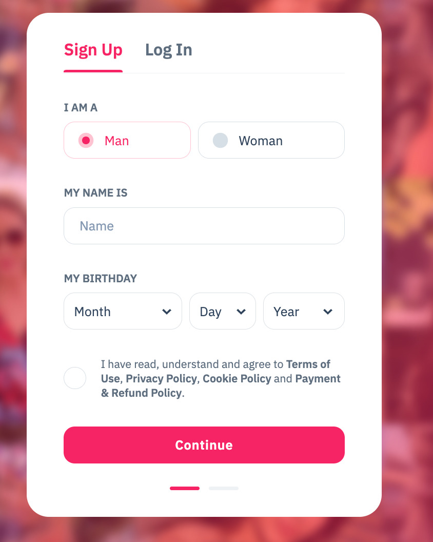Signing up at TheLuckyDate