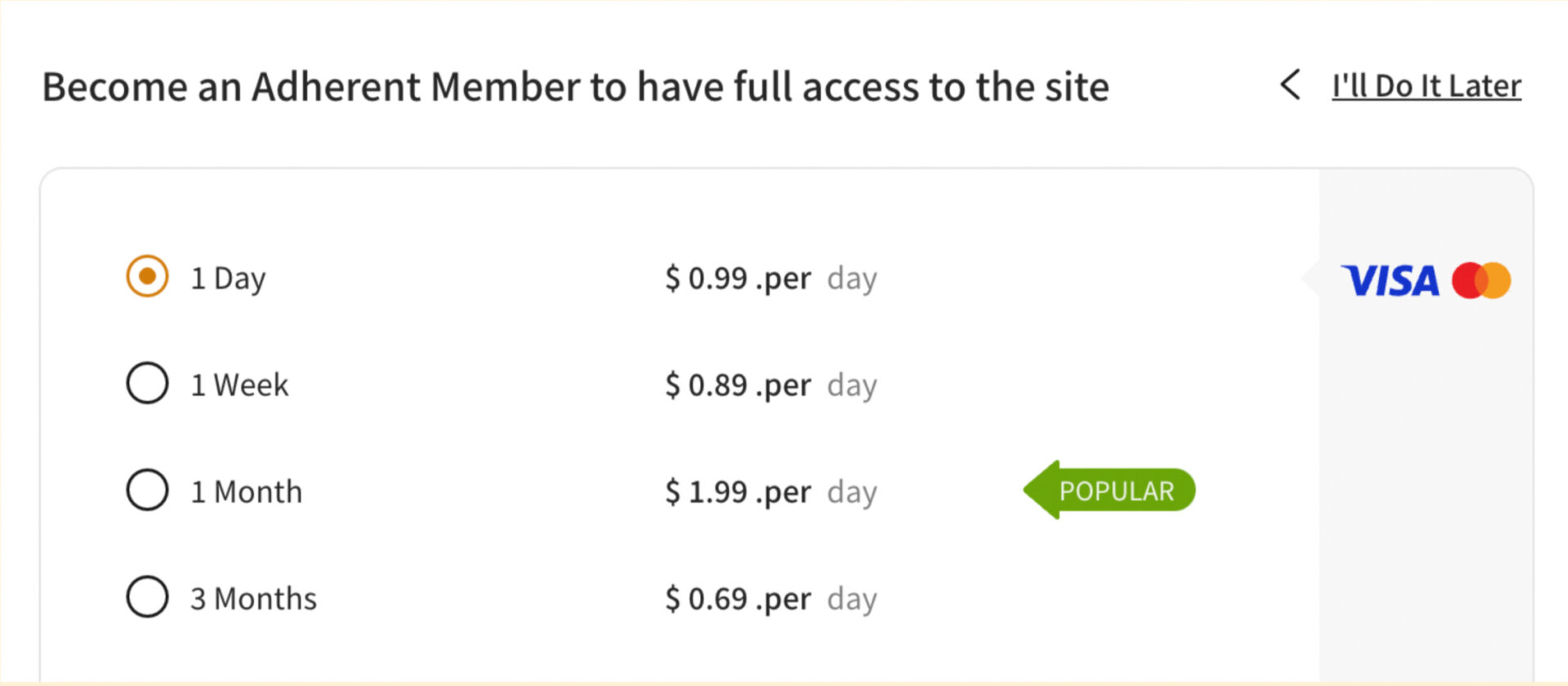 Pricing of Cougar Pour Moi 