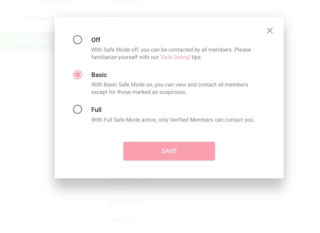 Safe Mode experience on AskMe4Date