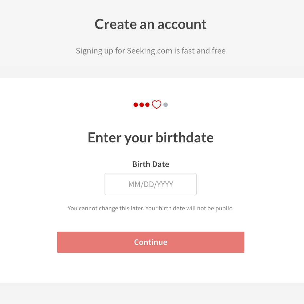 Signing up for Seeking.com