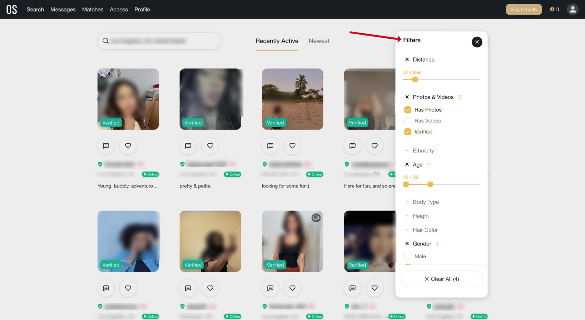 Search tool with filters on OurSecret