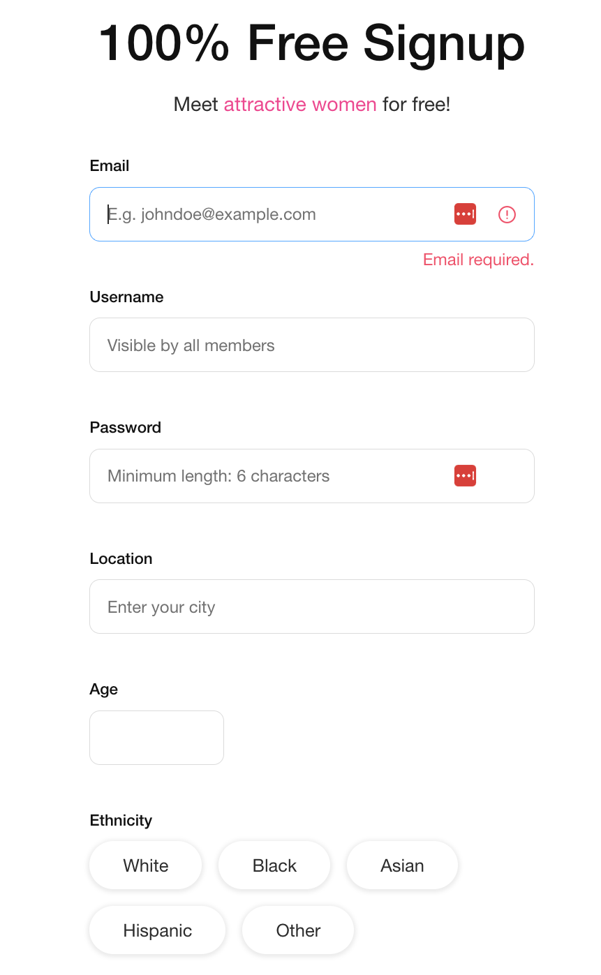 Signing up at Millionaire Love