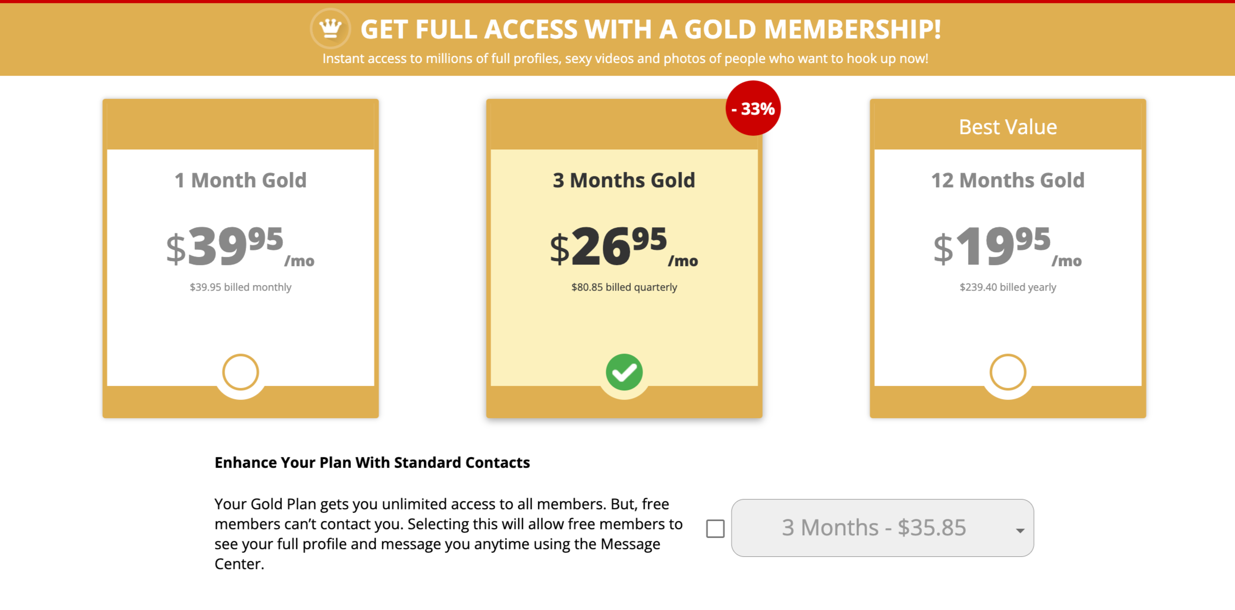 Pricing at AdultFriendFinder