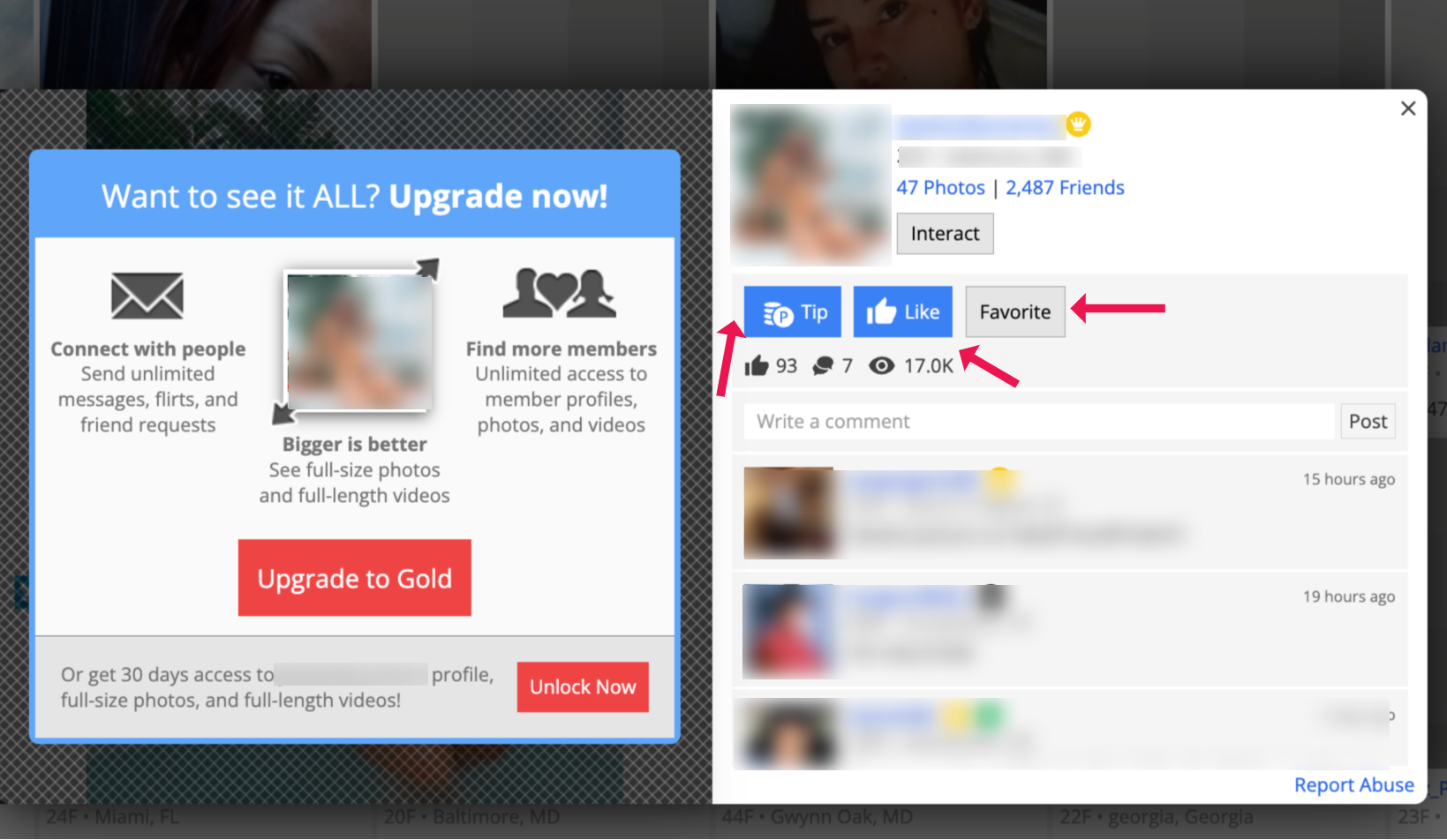 Paid services at AdultFriendFinder