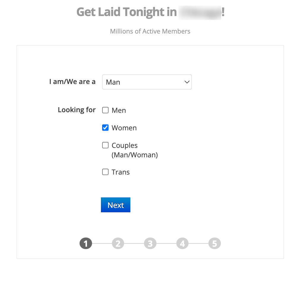 Signing up at AdultFriendFinder