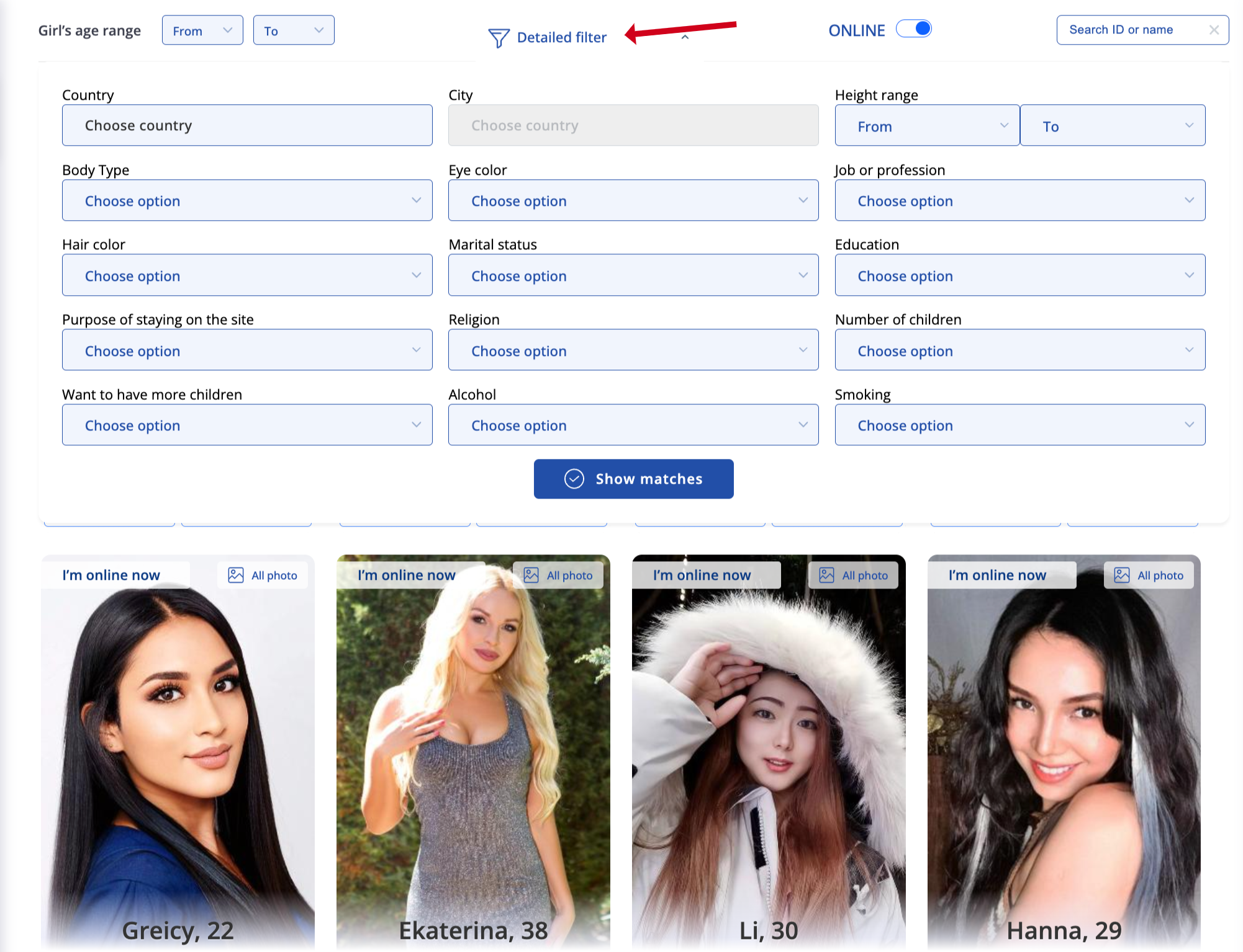 Advanced search on Amourmeet