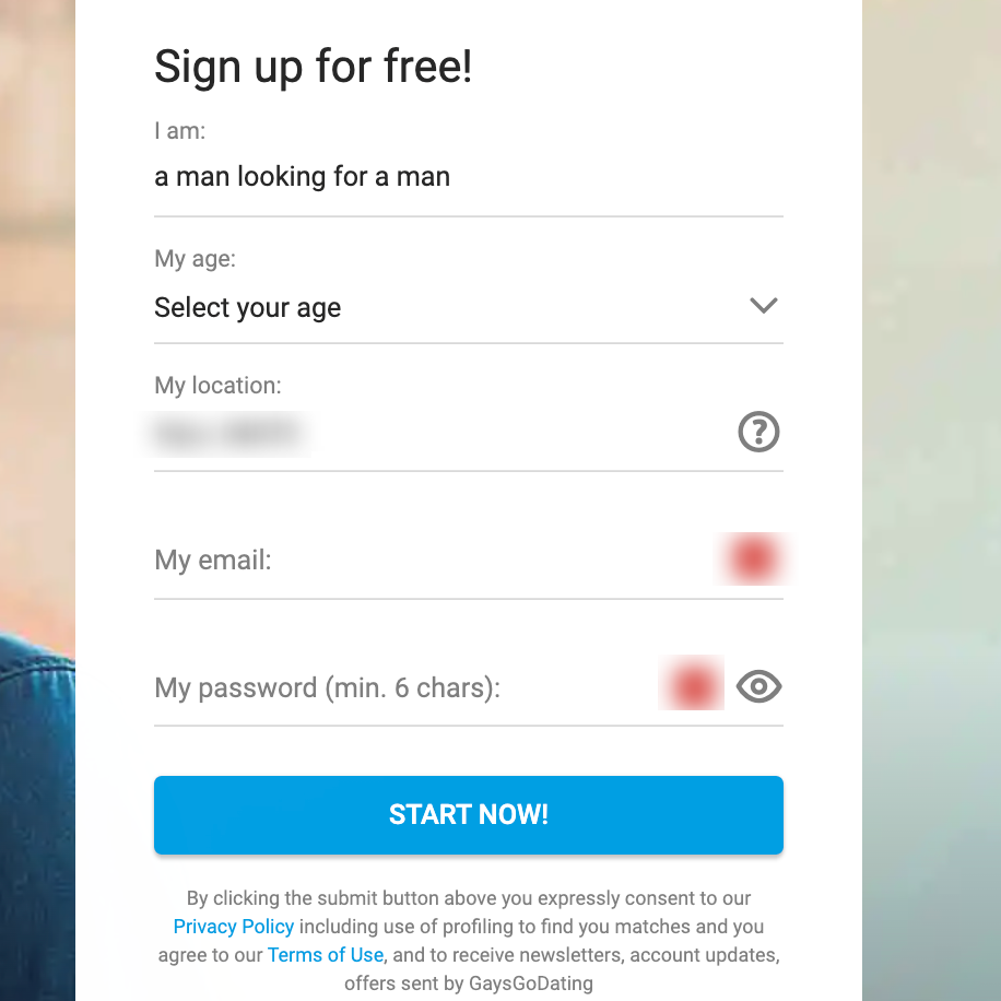 Signing up at GaysGoDating
