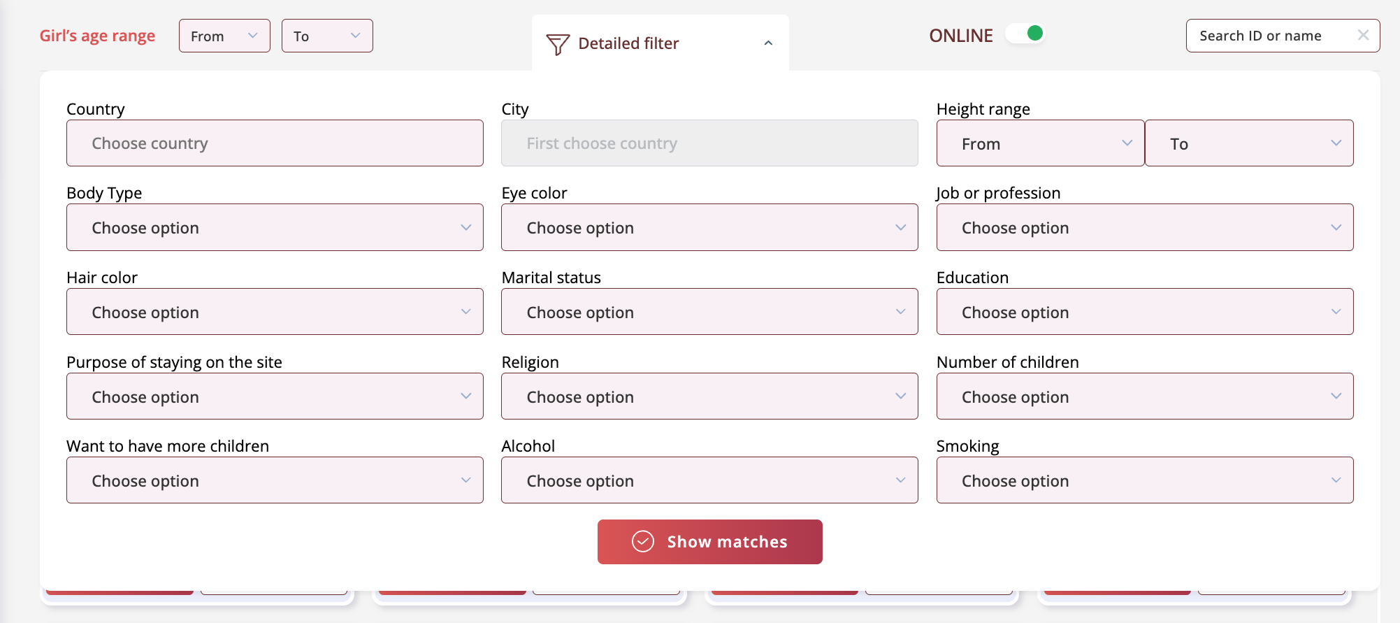 Advanced search at LatiDate