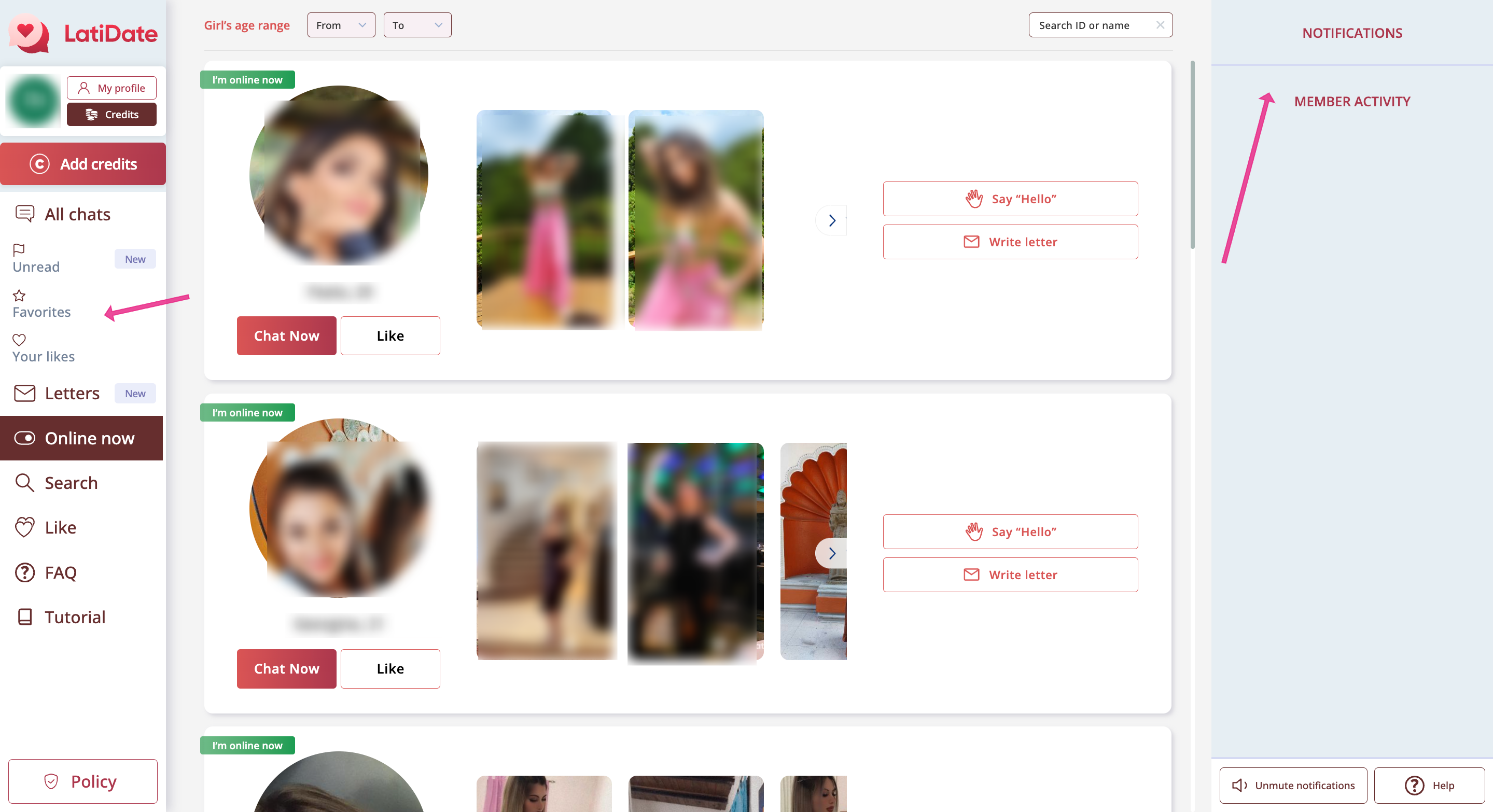 User interface of LatiDate