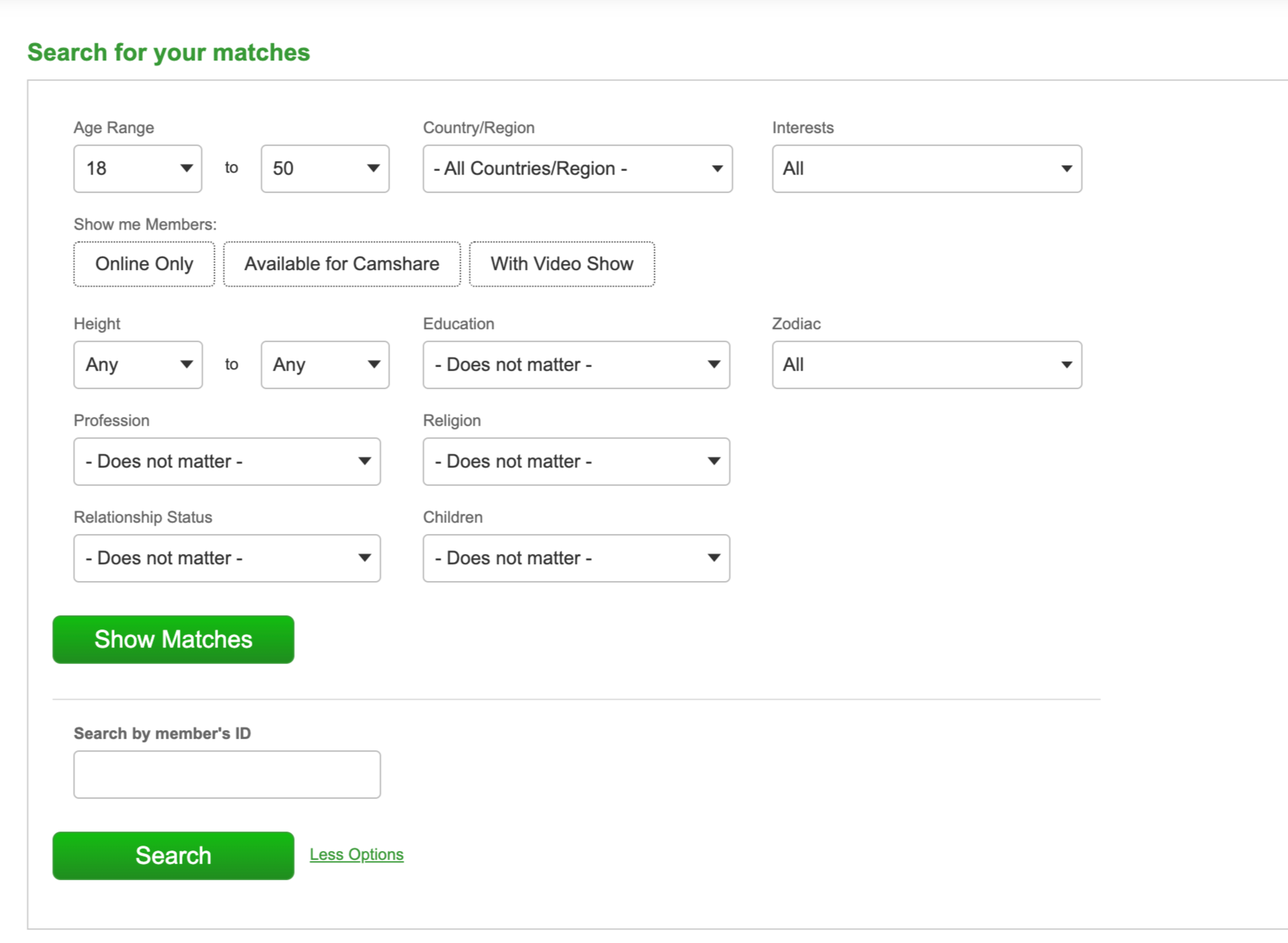 search features on ColombiaLady