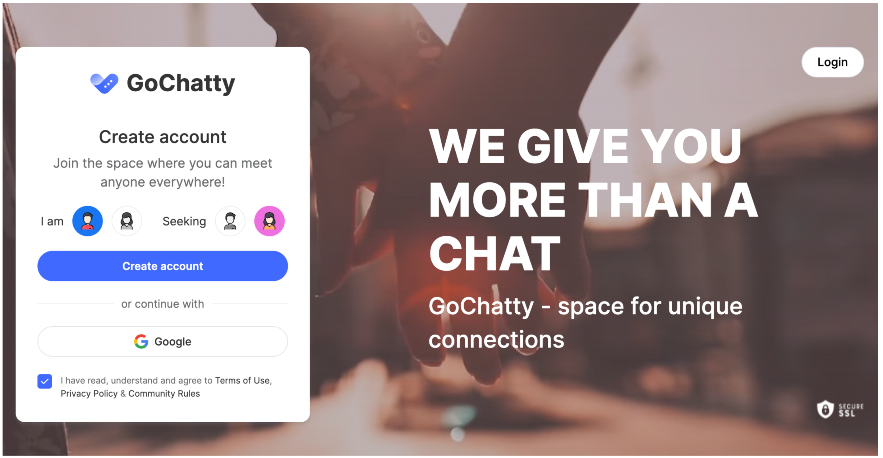 Signing up for GoChatty