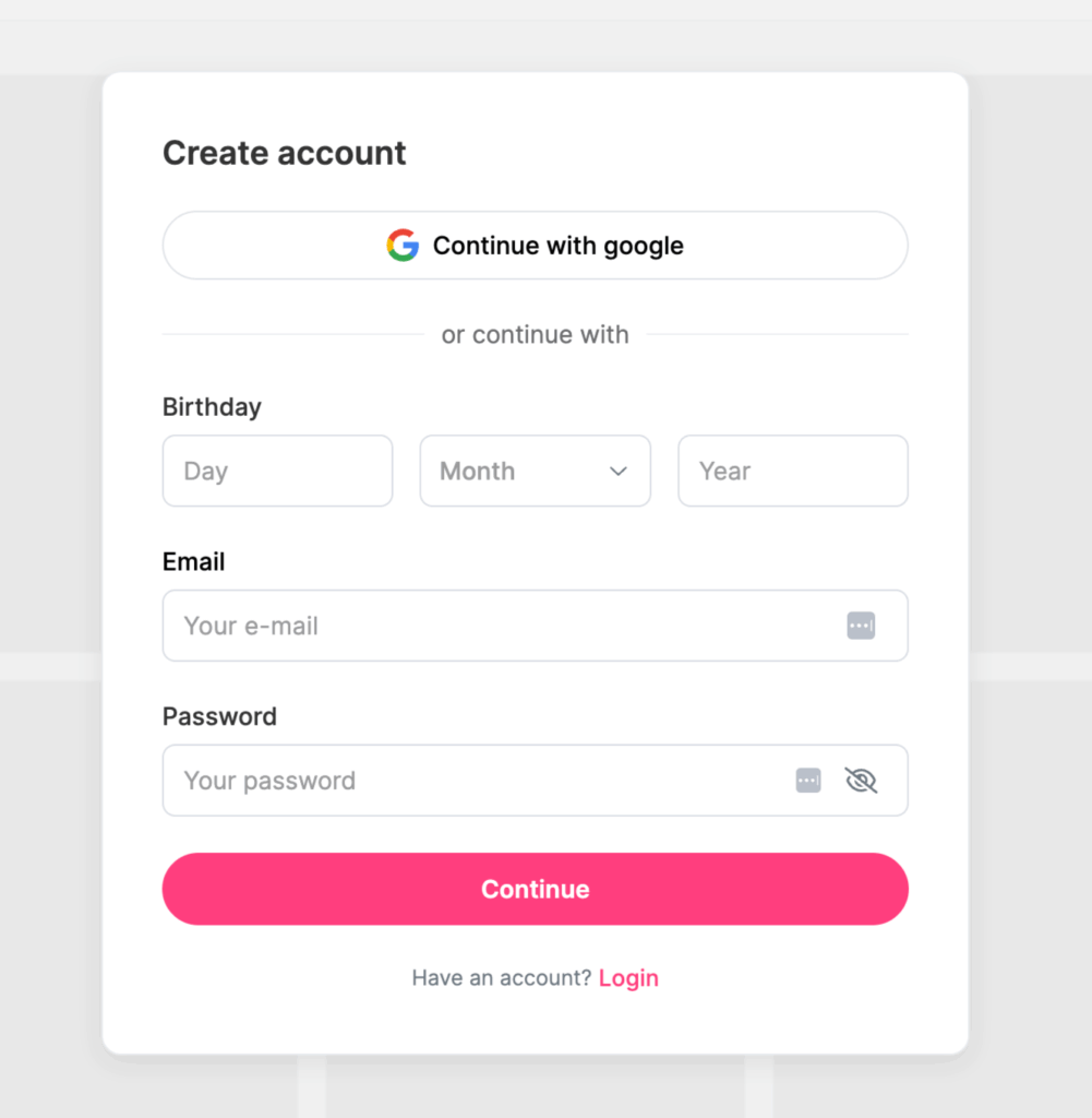 Signing up at LanaDate